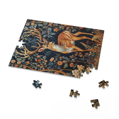 William Morris Inspired Forest Reindeer Puzzle Box (120, 252, 500-Piece) Family Jigsaw Puzzle, Puzzle Box Gift