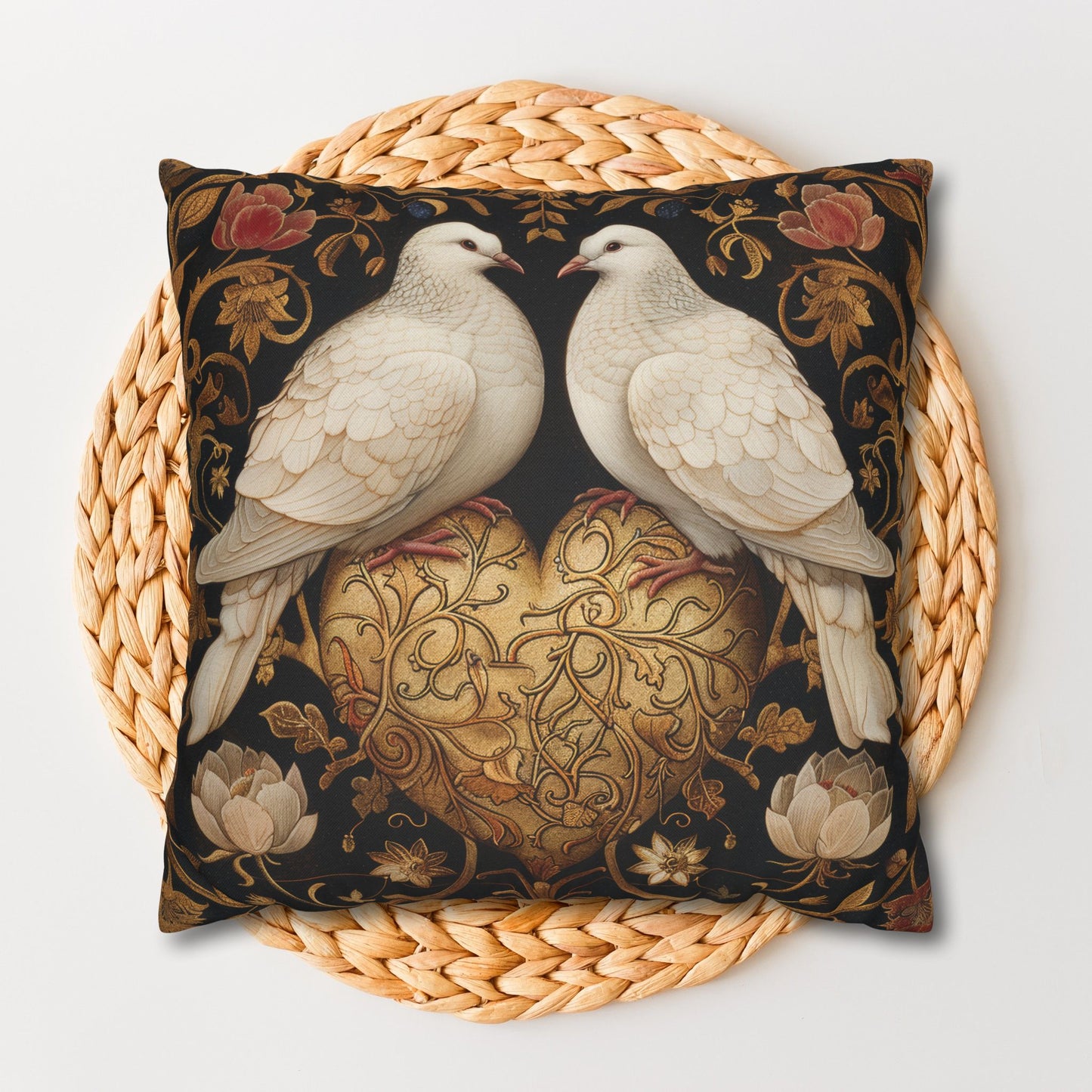 Victorian Lovebirds Pillowcase: Golden Heart, William Morris Inspired