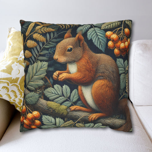 Woodland Squirrel Orange Berry Cottagecore Decorative Pillowcase