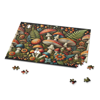 Whimsical Wild Mushroom Puzzle for Nature Enthusiasts (120, 252, 500, 1000-Piece) Charming Floral and Mushroom Design, Adult Puzzle Gift