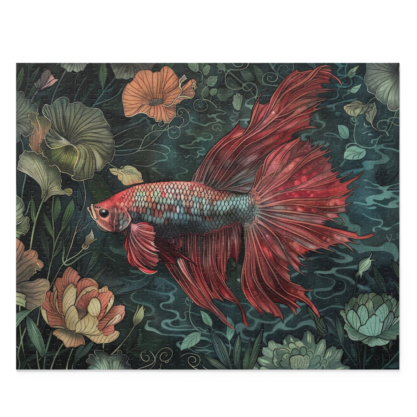 The Siamese Fighting Fish, William Morris Art Inspired (120, 252, 500-Piece) Adult Jigsaw Puzzle, Gift Him Her