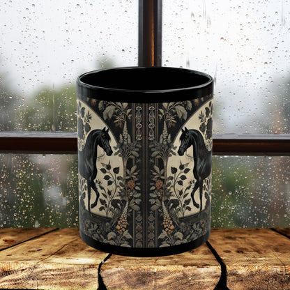 Botanicals Arabian Black Horse William Morris Inspired Black Coffee Cup 11oz, 15oz