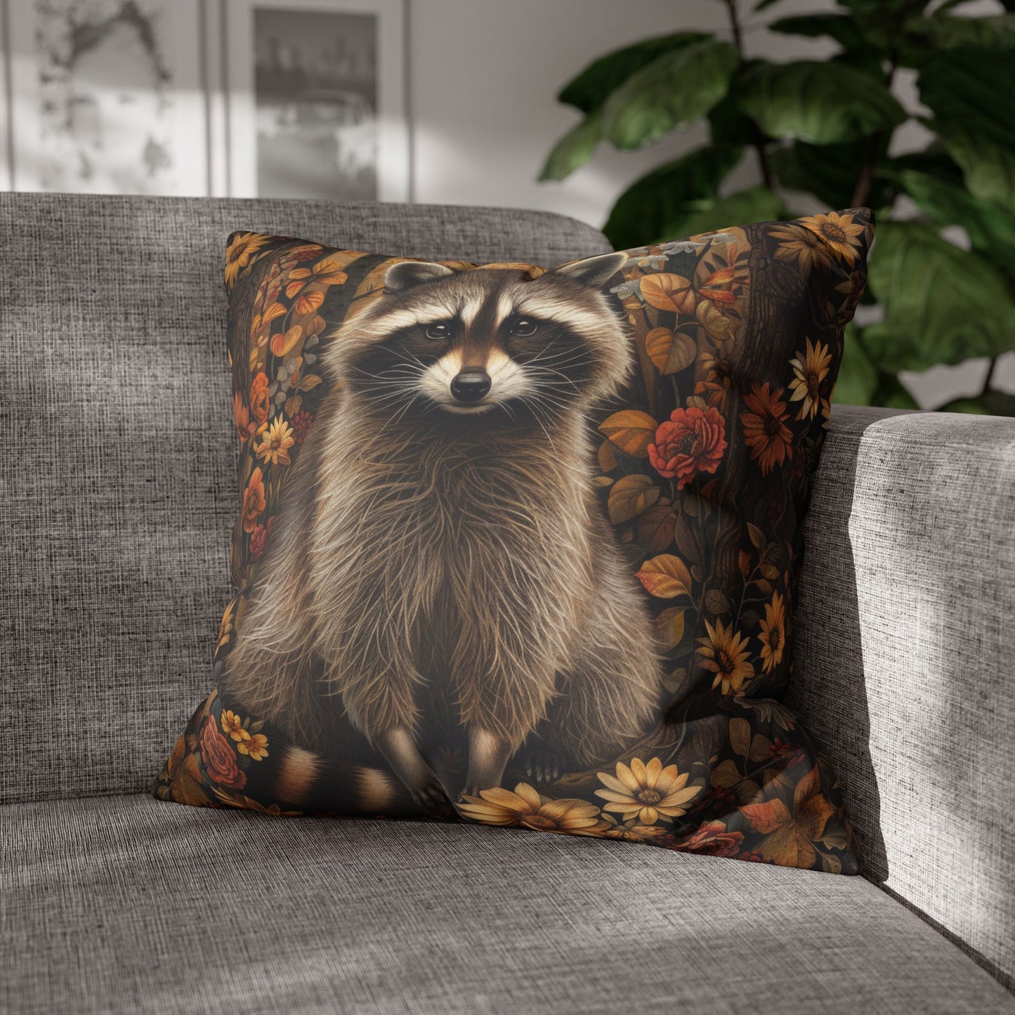 Woodland Raccoon Fall Ancient Decorative Pillowcase