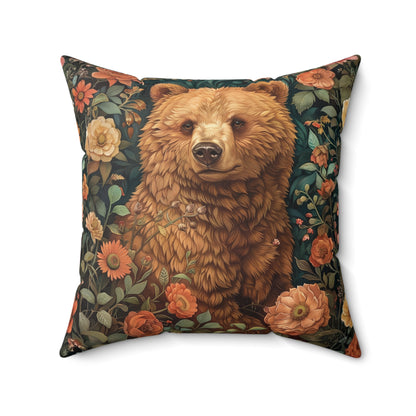 William Morris Floral Bear Pillow Spun Polyester Square Pillow | Decorative Home Accent