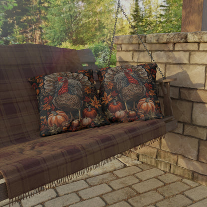 Thanksgiving Turkey Outdoor Pillow, Fall Harvest Throw Pillow, Autumn Pumpkin Cushion, Rustic Seasonal Decor, Farmhouse Accent Pillow