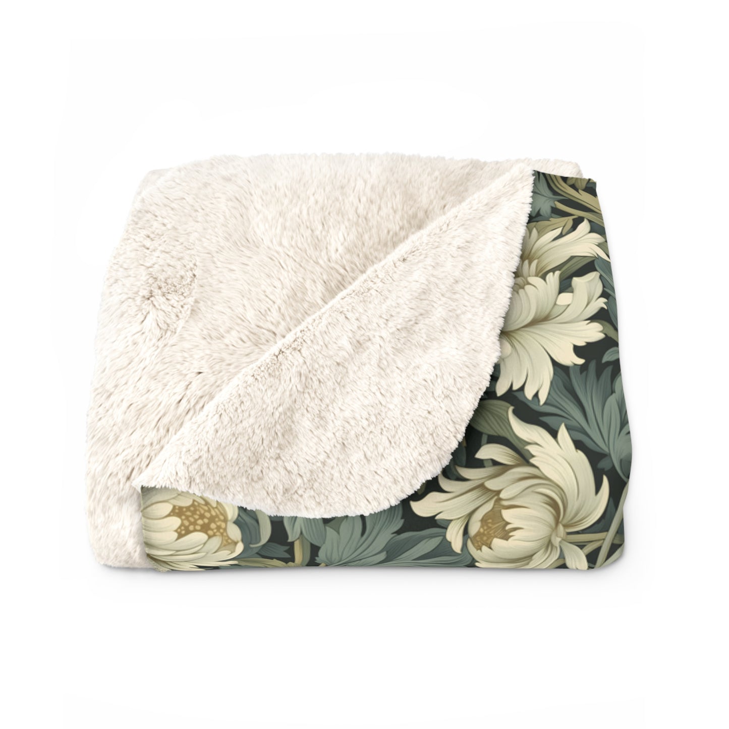 William Morris Inspired Vintage Floral Pattern Sherpa Fleece Blanket