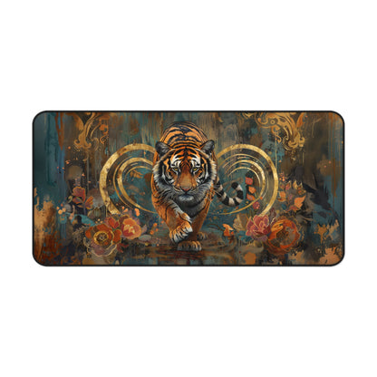 Art Deco Tiger William Morris Inspired Desk Mat 2 Sizes | Gaming Desk Mat | Office Decor Gift Desk Mats