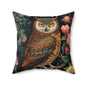 William Morris Inspired Night Owl Pillow, Decorative Owl Cushion, Spun Polyester Square Pillow