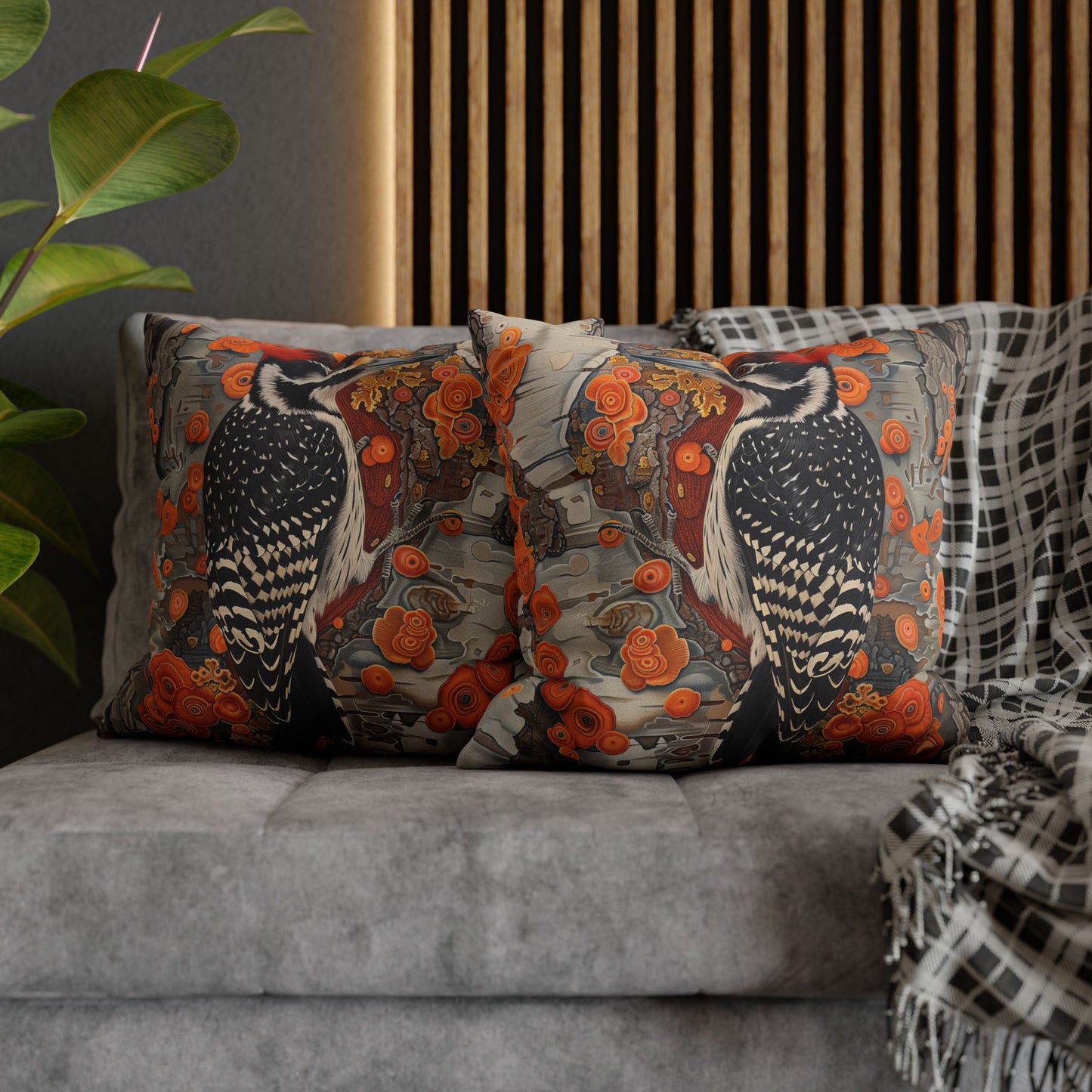 Woodpecker Pillow Cover: Autumn Woodland Decor, Cozy Cabin Accent
