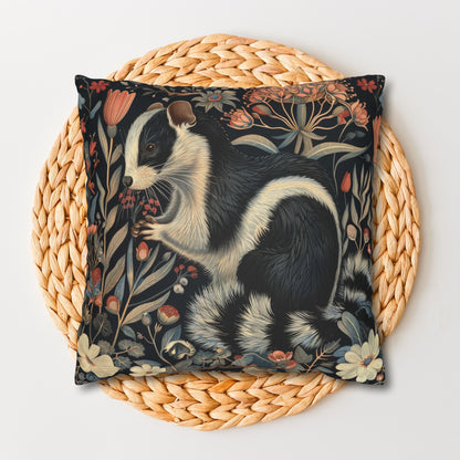 Floral Skunk Art Nouveau Pillowcase: William Morris Inspired Cushion