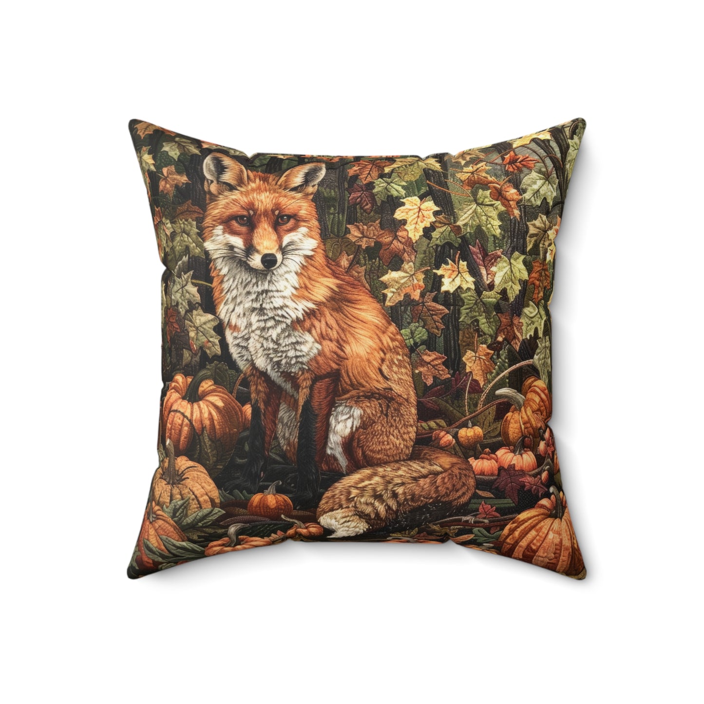 Fox in a Pumpkin Patch William Morris Pillow Inspired, Decorative Fall Pillow Decor, Spun Polyester Square Pillow