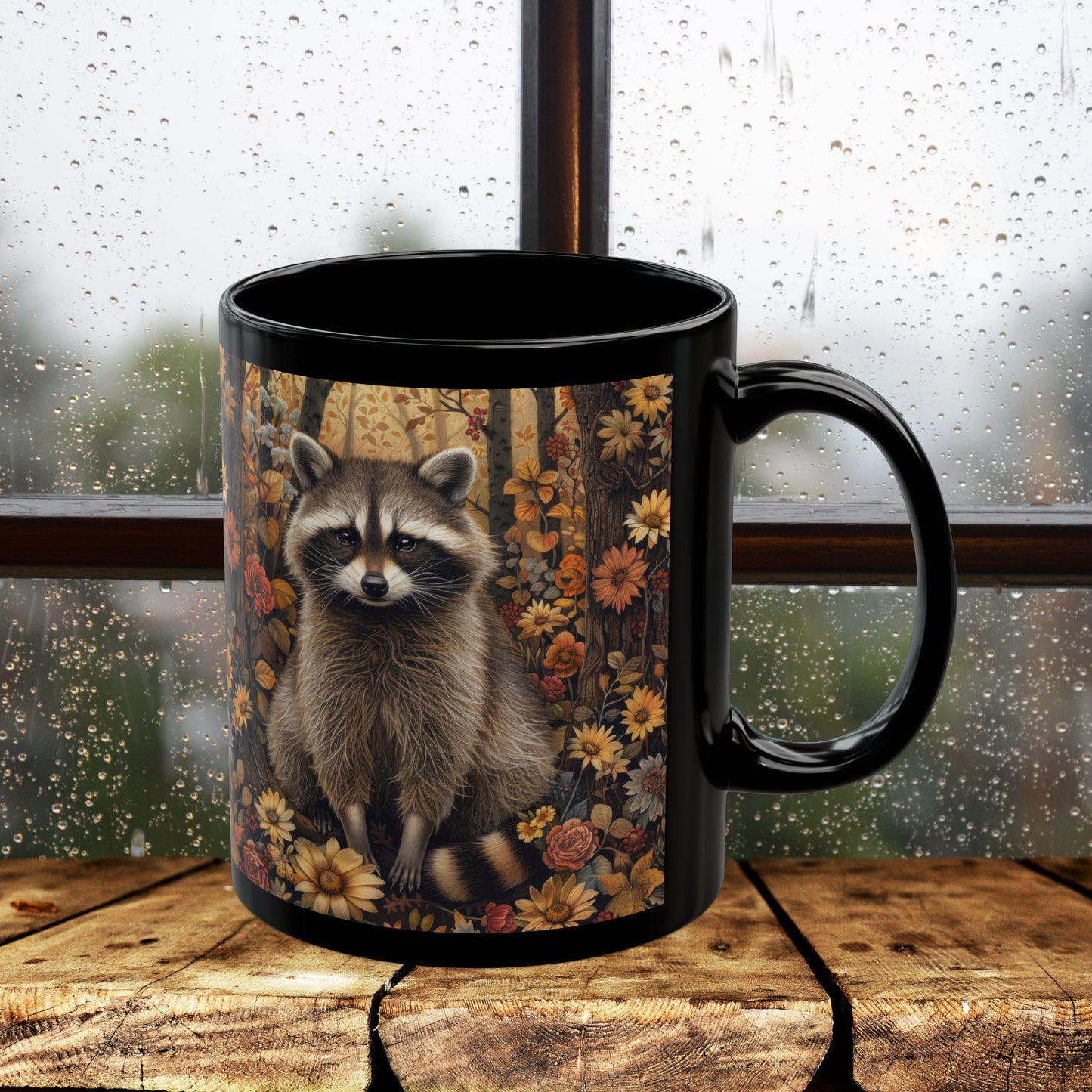 Botanical Raccoon Coffee Mug: Woodland Fall Ceramic Drinkware