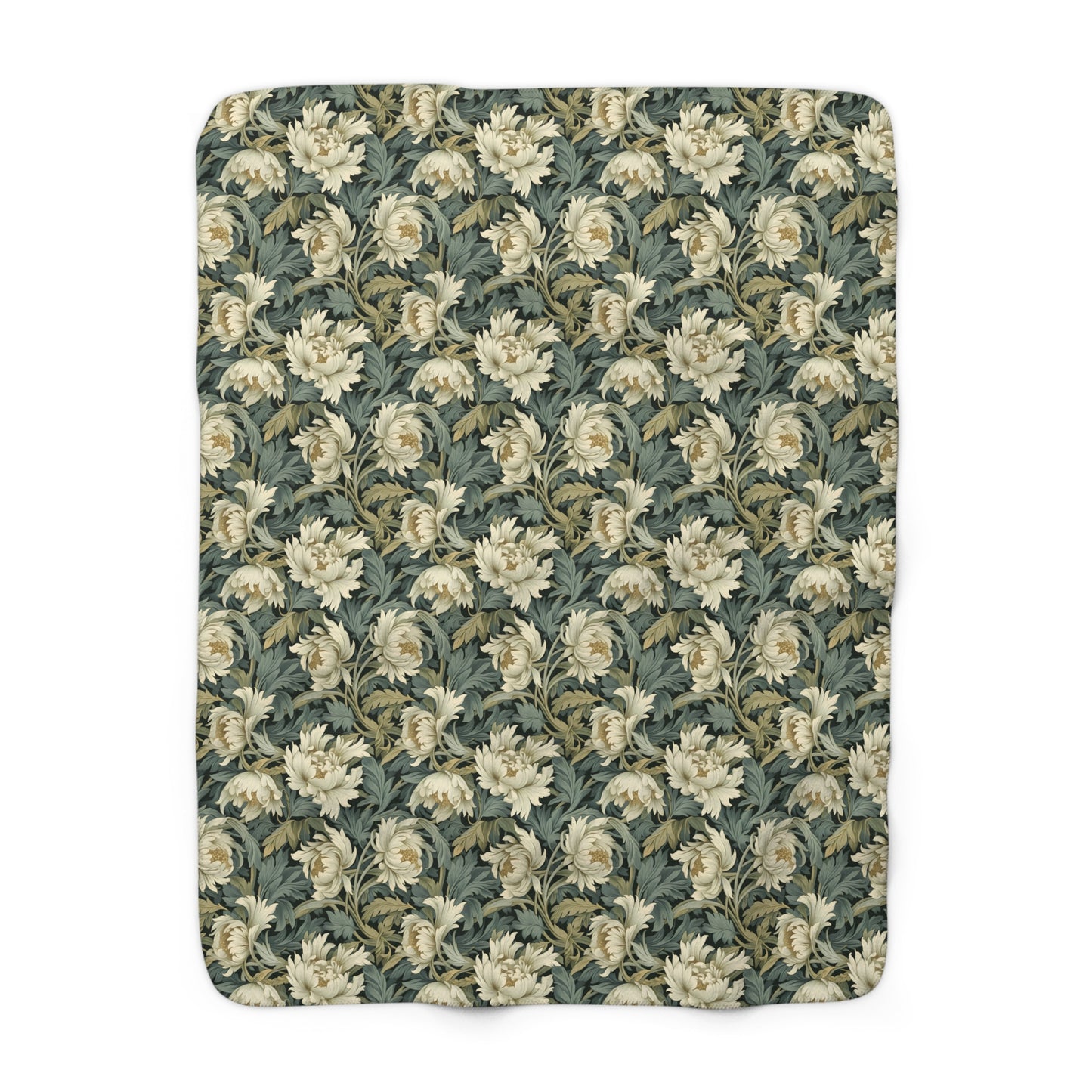 William Morris Inspired Vintage Floral Pattern Sherpa Fleece Blanket