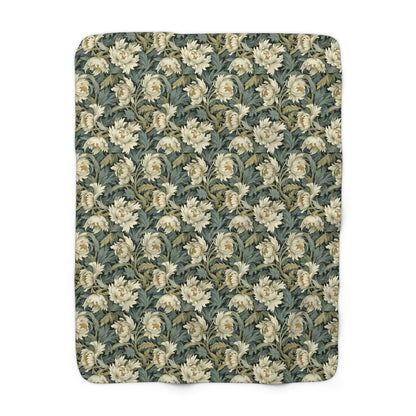 William Morris Inspired Vintage Floral Pattern Sherpa Fleece Blanket