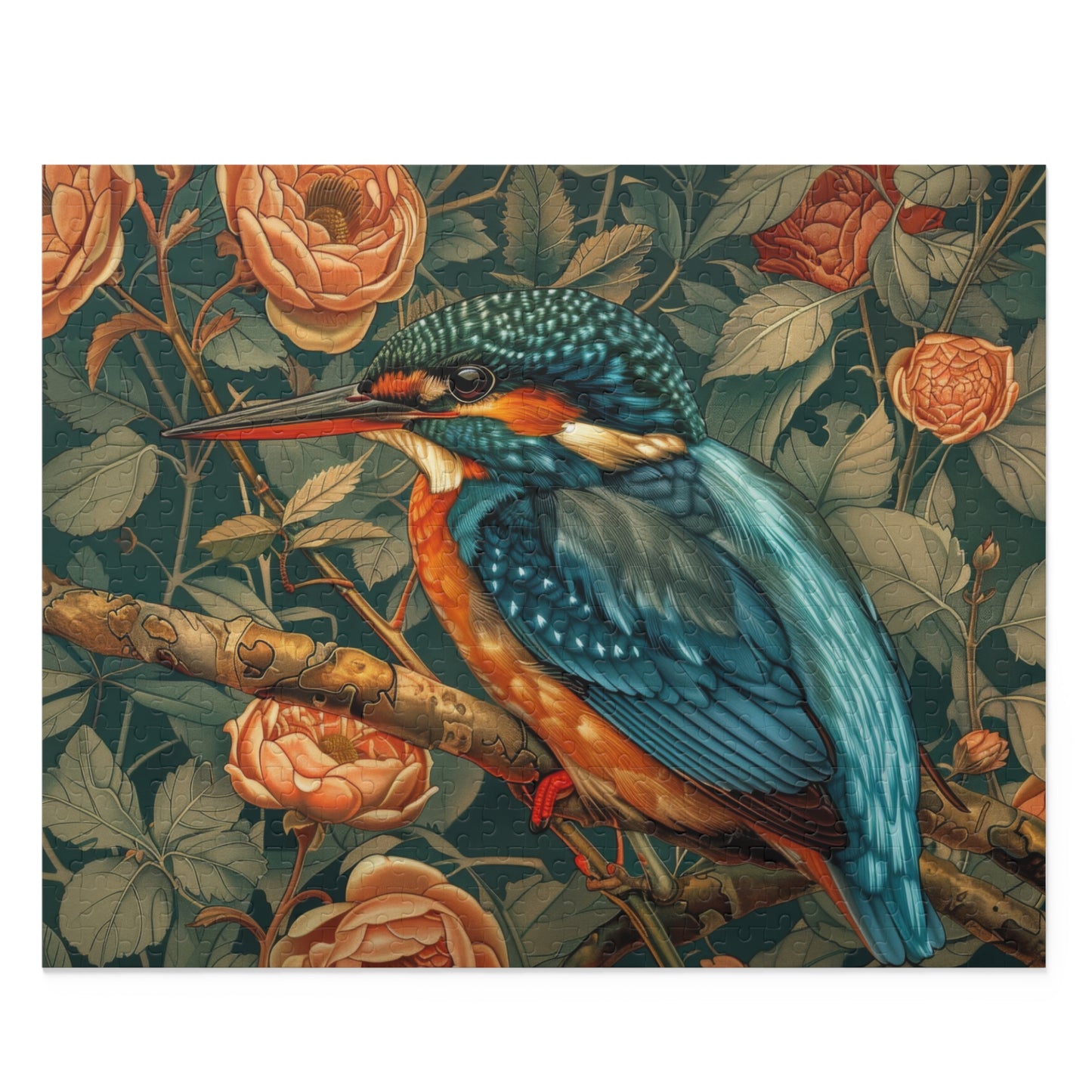 Kingfisher Bird William Morris Inspired (120, 252, 500-Piece) Adult Jigsaw Puzzle, Gift Him Her