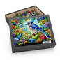 Stained glass Blue Jay Bird Spring Flower Jigsaw Puzzle Box (120, 252, 500-Piece) Adult Jigsaw Puzzle, Gift Him Her