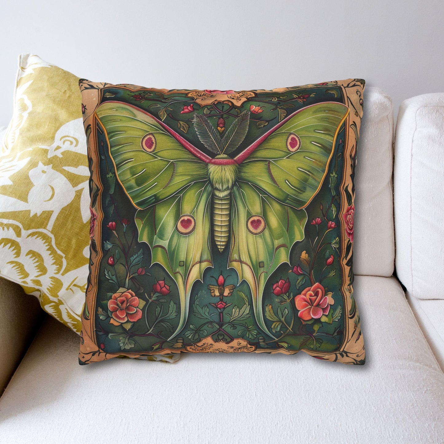 Medieval Art Luna Moth Persian Miniature Square Pillowcase