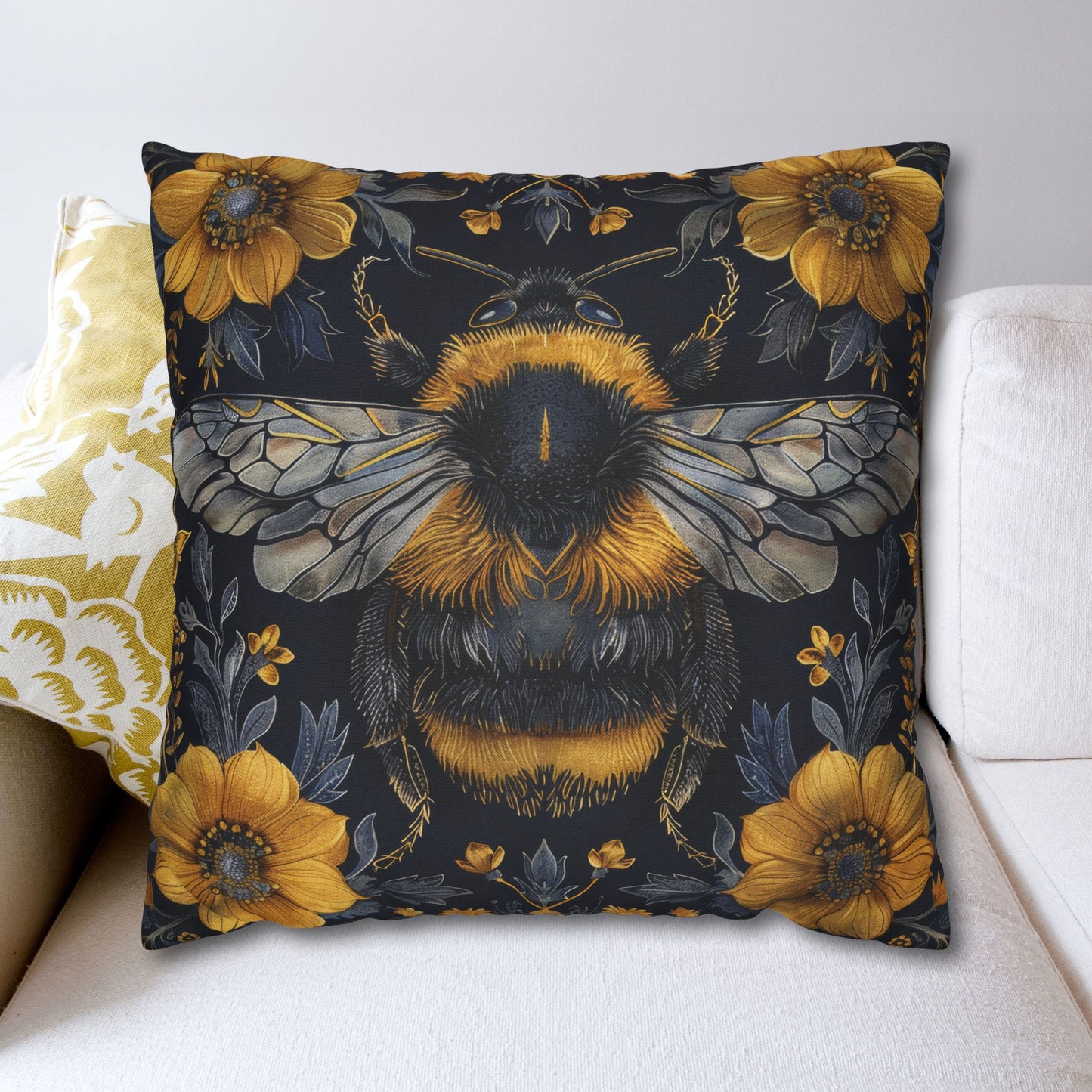 Botanical Bumblebee Pillowcase, William Morris Inspired Decor, Square Pillowcase