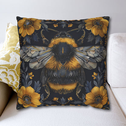 Botanical Bumblebee Pillowcase, William Morris Inspired Decor, Square Pillowcase