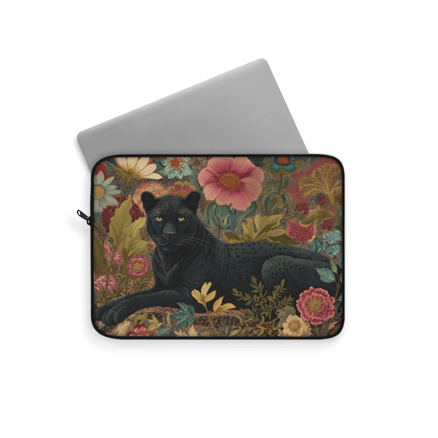Black Panther Laptop Sleeve, William Morris Inspired Floral Jungle Art Case, Elegant Vintage Botanical Laptop Cover