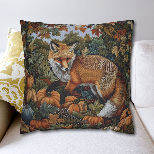 Woodland Fox Jumping Pumpkins Patch Decorative Pillowcase