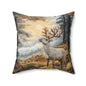 Mountain Reindeer Decorative Fall Square Pillow, Spun Polyester Home Decor, William Morris Inspired