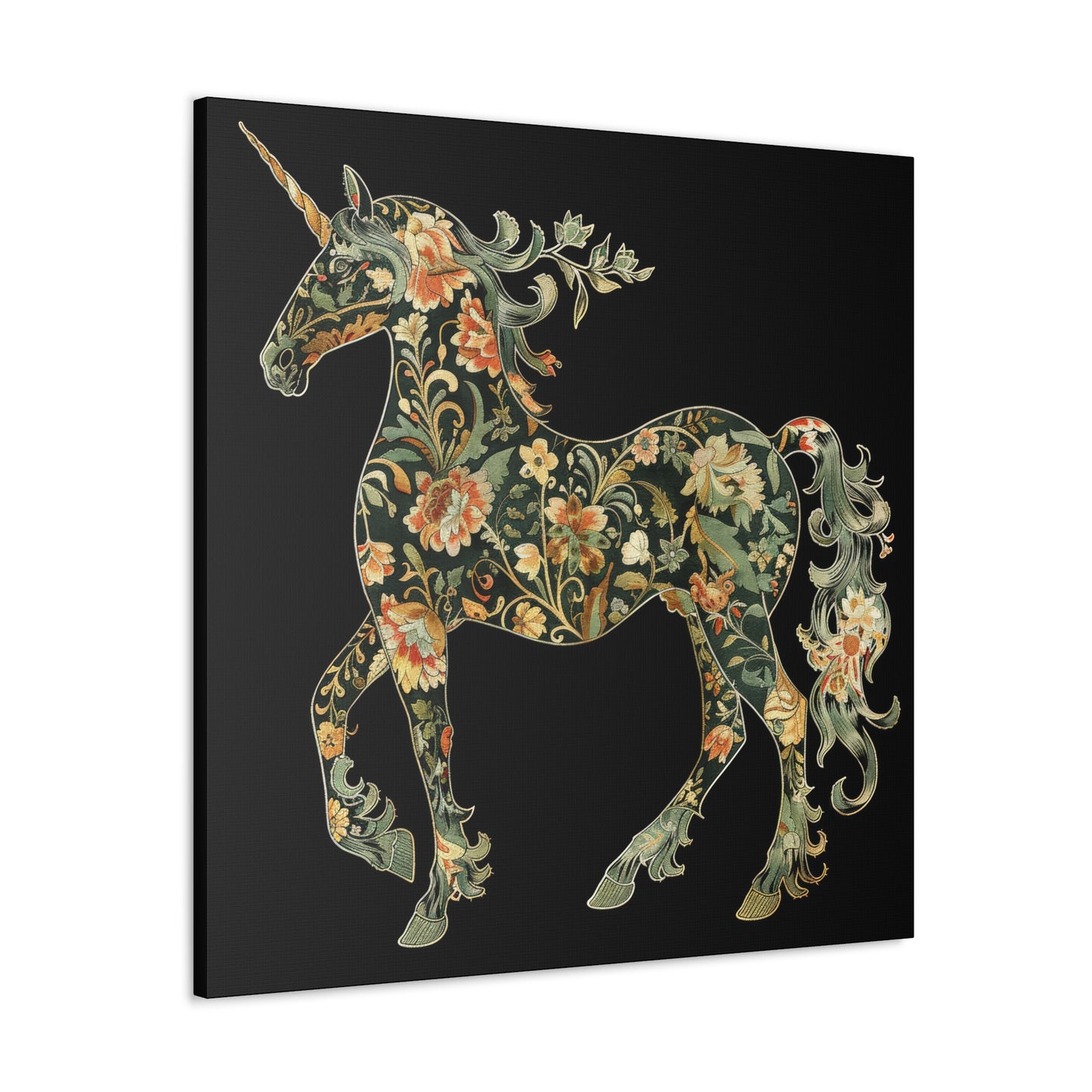 Floral Unicorn Canvas Art Print, Canvas Gallery Wraps, Nature Decor, Home Wall Decor, Boho Style, Animal Artwork
