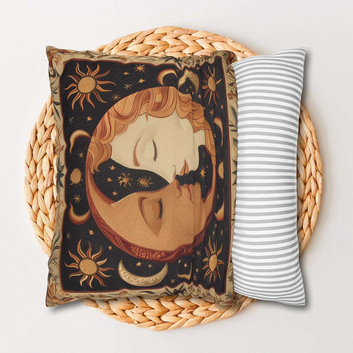 Celestial Harmony Pillow,case Moon & Sun Design, Boho Decor, Cozy Home Accent, Starry Night Gift, Astrology Lovers