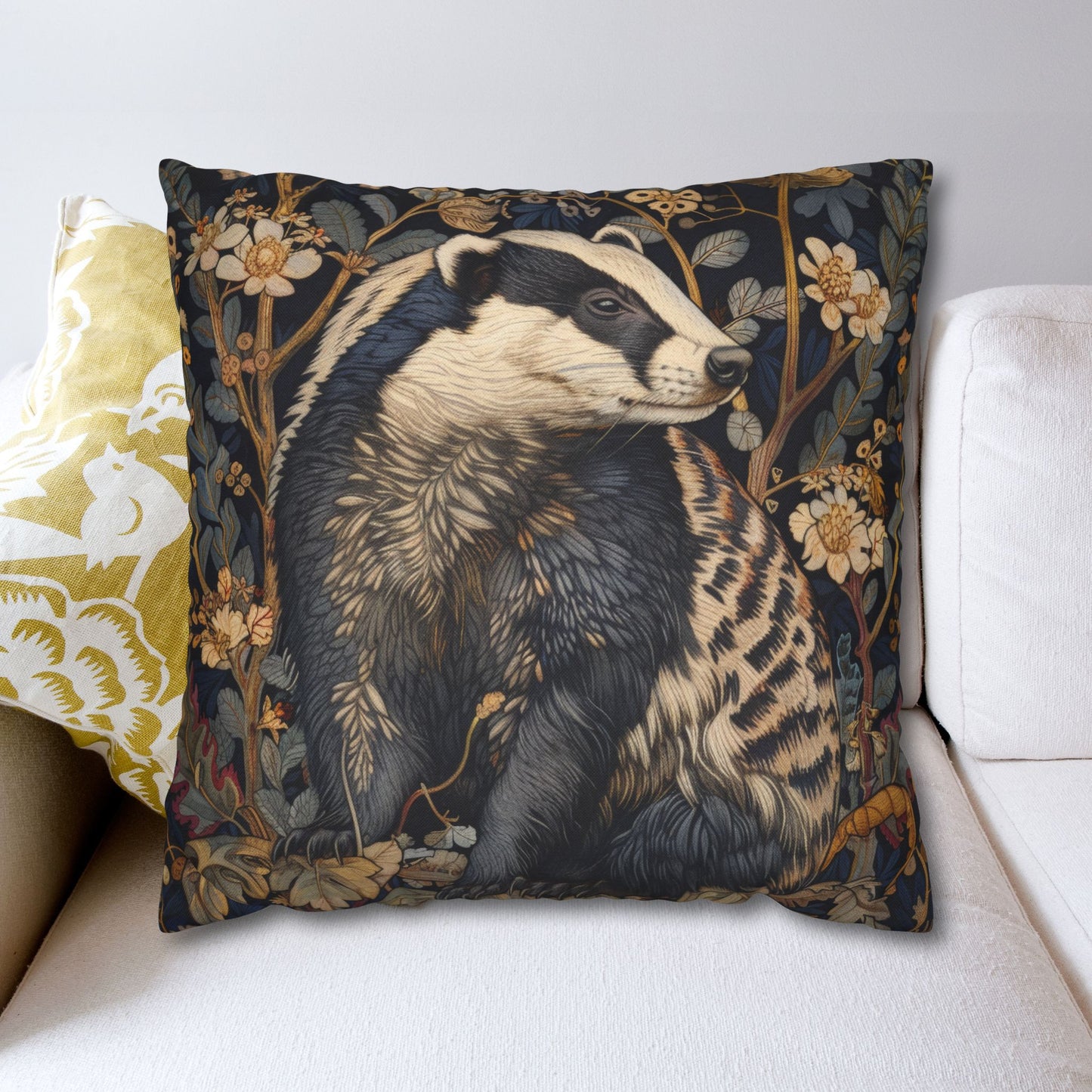 William Morris Badger Pillowcase: Woodland Elegance Polyester Square Pillow