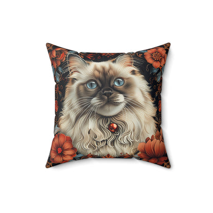 William Morris Inspired Ragdoll Catt Pillow, Decorative Cat Cushion, Spun Polyester Square Pillow, Gift for Cat lovers