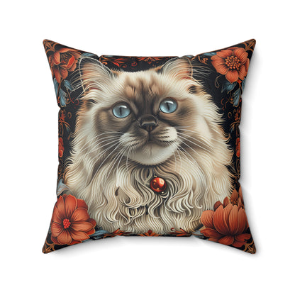 William Morris Inspired Ragdoll Catt Pillow, Decorative Cat Cushion, Spun Polyester Square Pillow, Gift for Cat lovers