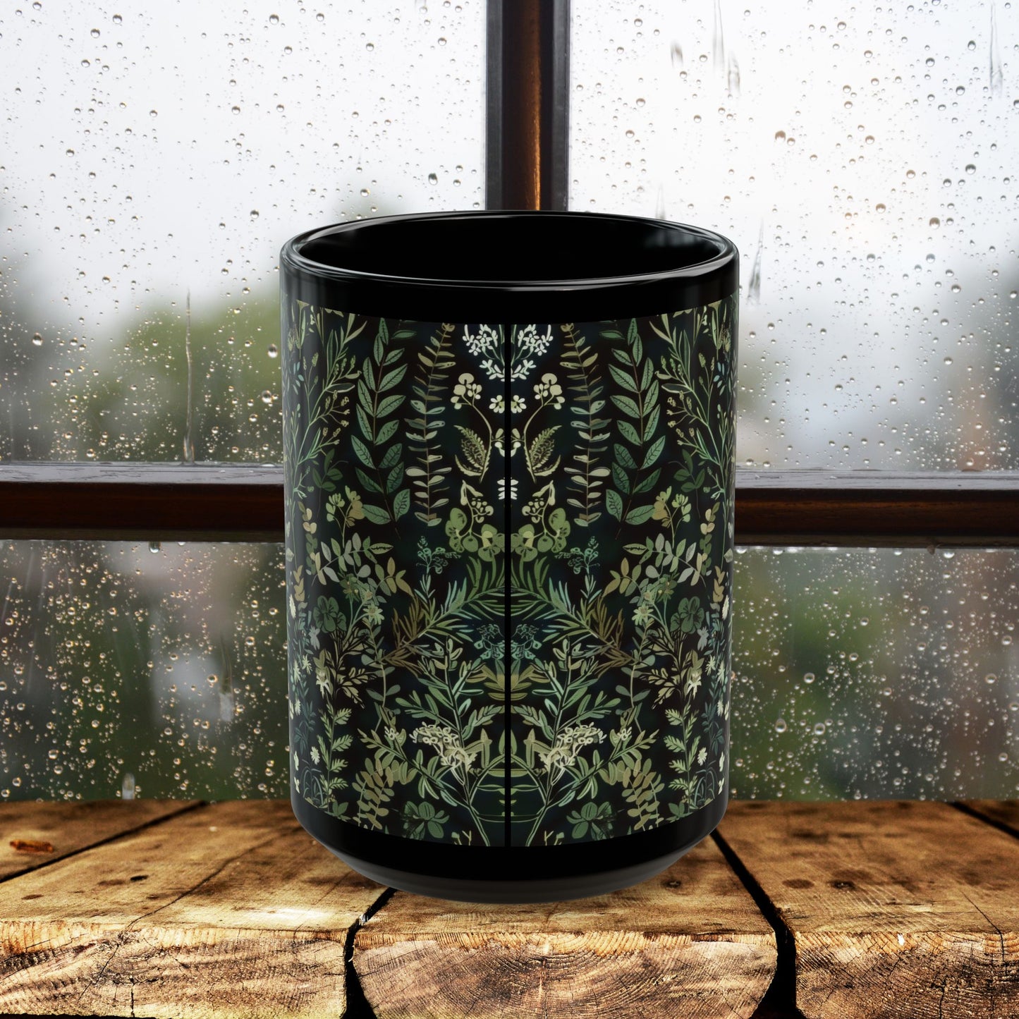 William Morris Inspired Green Botanical Black Coffee Mug 11oz, 15 oz