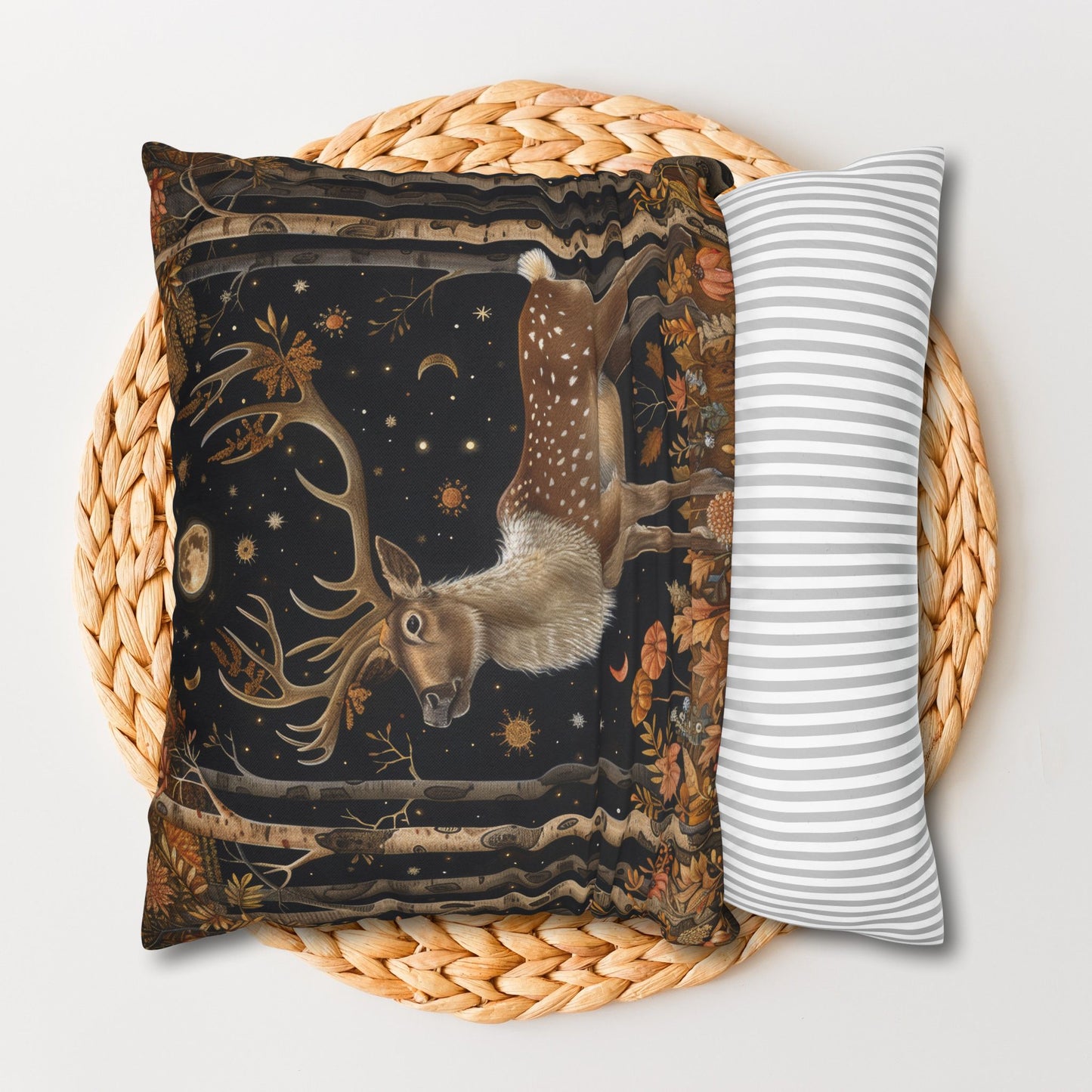 Victorian Reindeer Full Moon And Stars in Whimsical Night Pillowcase