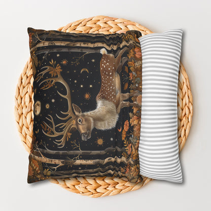 Victorian Reindeer Full Moon And Stars in Whimsical Night Pillowcase