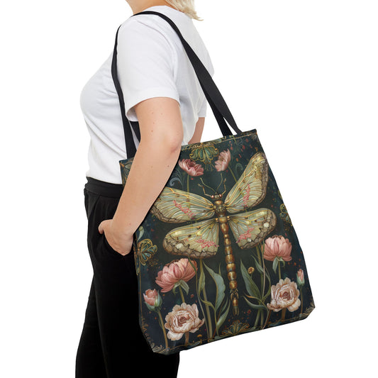 Botanical Dragonfly Tote Bag, William Morris Inspired, Wild Animal Cottage-core Tote Bag, Eco-Friendly Carryall