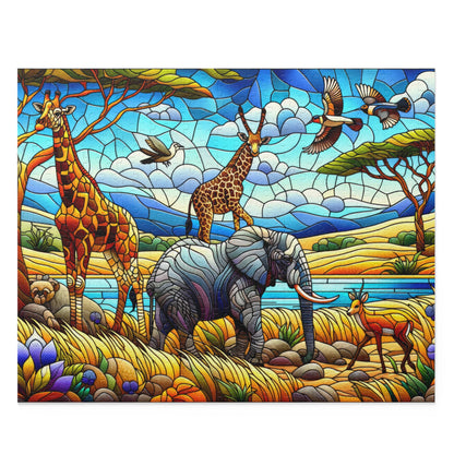 Stained Glass African Savanna forest landscape scene Jigsaw Puzzle (120, 252, 500-Piece)