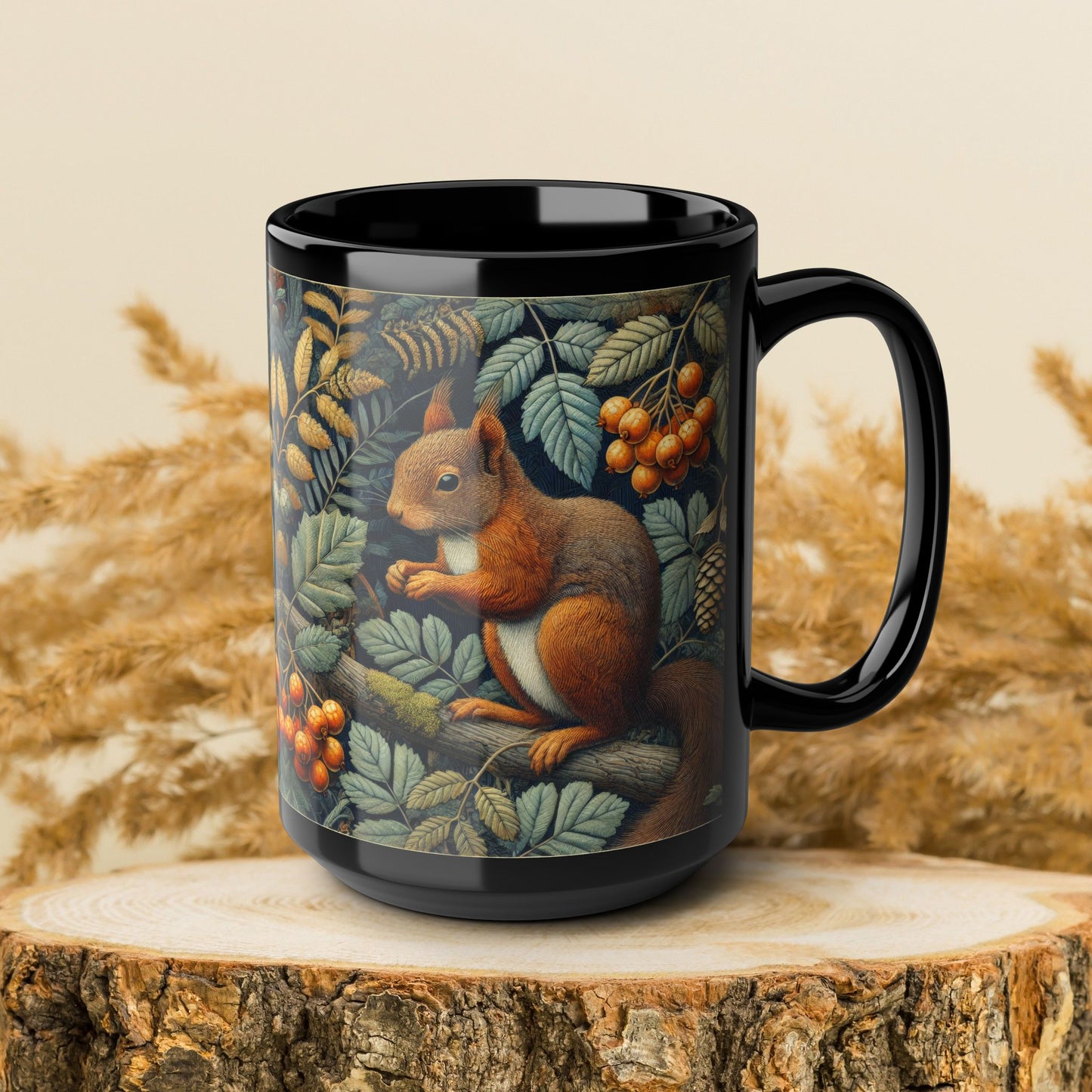 William Morris Squirrel Mug: Woodland Berry Design, Nature Lover Gift