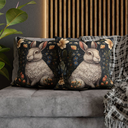 Botanical Bunny William Morris Inspired Pillow, Decorative Rabbit Cushion, Spun Polyester Square Pillow