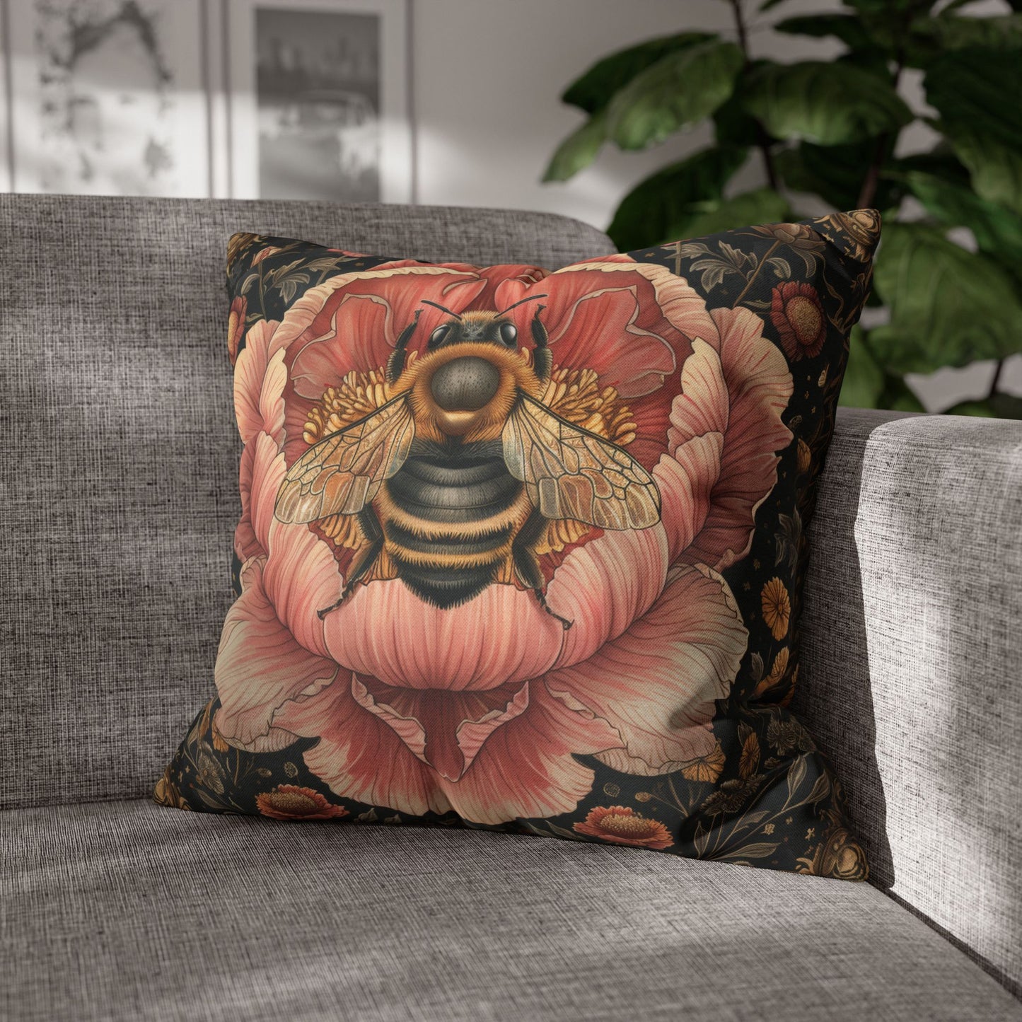 Bumblebee Pink Peony Pillowcase, William Morris Decor, Throw Cushion, Floral Home Decor, Square Pillow Cover