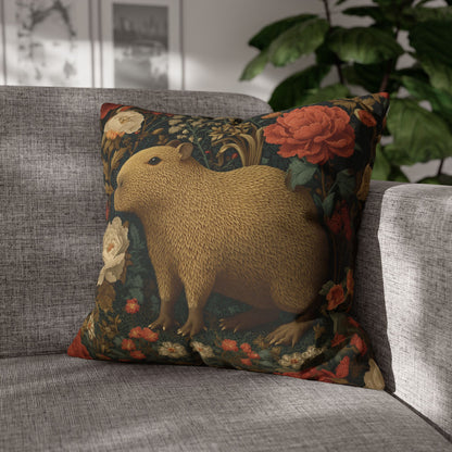 Capybara Vintage Floral Garden Pillowcase, William Morris Style Animal Cushion Pillowcase