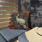 Japanese Crane Floral Outdoor Pillow, Red Crown Crane Throw Pillow, Oriental Bird Cushion, Zen Garden Decor, Asian Inspired Accent Pillow, Nature Lover Gift