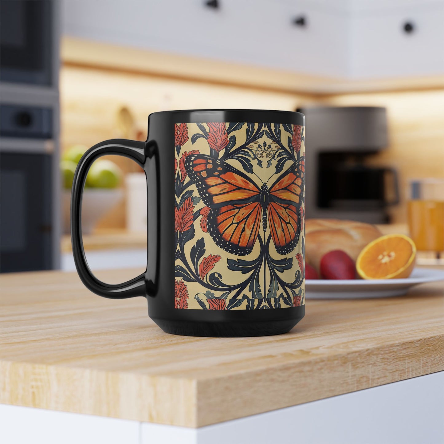 William Morris Inspired Monarch Butterfly Coffee Mug 11oz, 15 oz