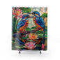 Faux Stained Glass Kingfishers and Water Lilies, Polyester Shower Curtain