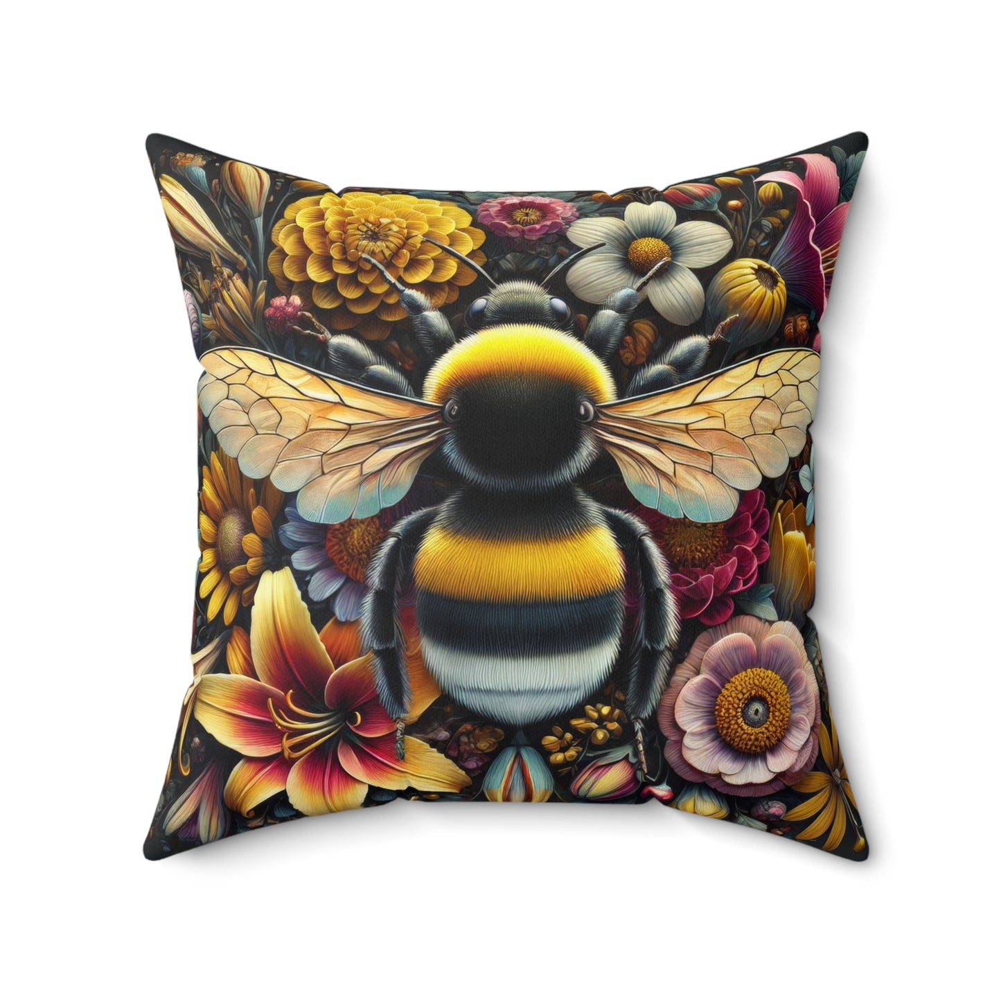 Wildflower Bumblebee Pillow, William Morris Decorative Cushion, Spun Polyester Square Pillow, Home Decor Accent, Floral Bee Throw Cushion,