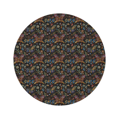 Wild Butterflies Cottage Embroidery Pattern Round Area Rug, Housewarming Gift