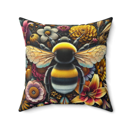 Wildflower Bumblebee Pillow, William Morris Decorative Cushion, Spun Polyester Square Pillow, Home Decor Accent, Floral Bee Throw Cushion,