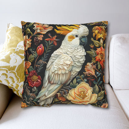 Art Deco Yellow-crested Cockatoo Fall Flowers Square Pillowcase
