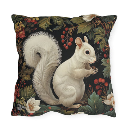 White Squirrel Outdoor Pillow, Woodland Animal Throw Pillow, Nature Cushion, Forest Decor Pillow, Rustic Cabin Accent Pillow, Wildlife Gift, Botanical Pillow
