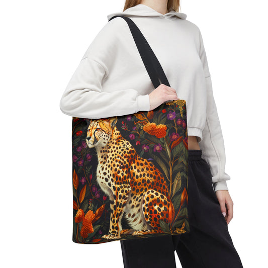 Botanical Cheetah Tote Bag, William Morris Inspired, Wildlife Tote Bag,  Cottage-core Tote Bag, Eco-Friendly Carryall