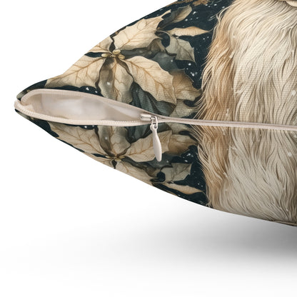 Christmas Reindeer Winter Pillow, William Morris Style Festive Woodland Decorative Cushion